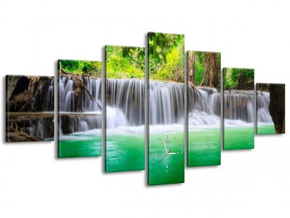7 dielny obraz s hodinami Thajsko a vodopád v Kanjanaburi