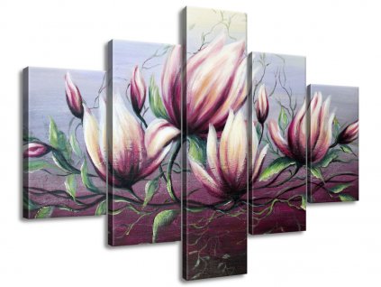 5 dielny ručne maľovaný obraz Kvety magnólie