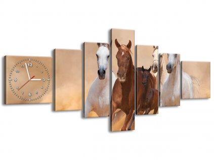7 dielny obraz s hodinami Cválajúce kone