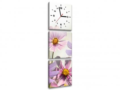 3 dielny obraz s hodinami Jemné kvety