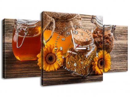 3 dielny obraz s hodinami Včelí med