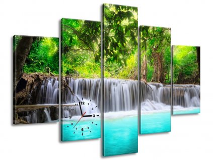 5 dielny obraz s hodinami Nádherný vodopád v Thajsku