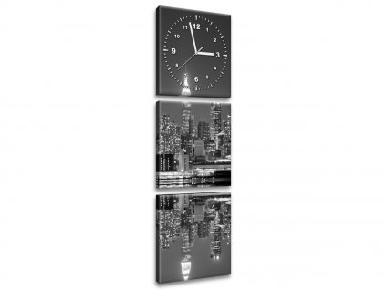 3 dielny obraz s hodinami Nočný Manhattan
