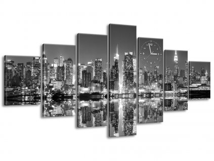 7 dielny obraz s hodinami Nočný Manhattan