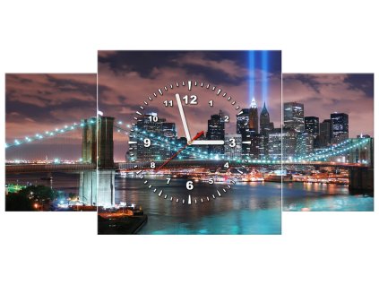 Obraz s hodinami Panoráma Manhattanu - 3 dielny
