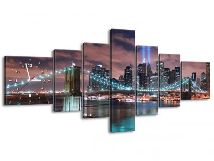 7 dielny obraz s hodinami Panoráma Manhattanu