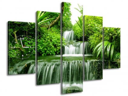5 dielny obraz s hodinami Vodopád v dažďovom pralese