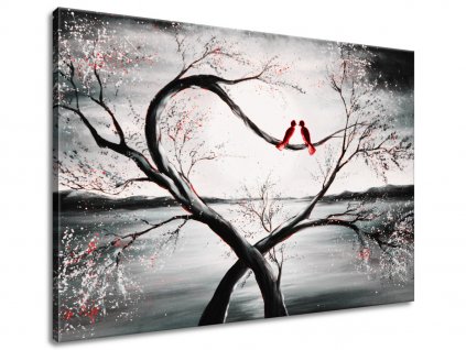Ručne maľovaný obraz Vtáčia láska 70x100cm + Darček
