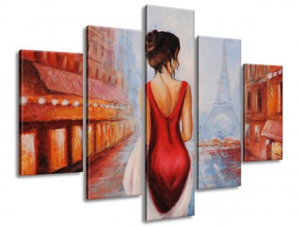 5 dielny ručne maľovaný obraz Prechádzka pri Eiffelovej veži