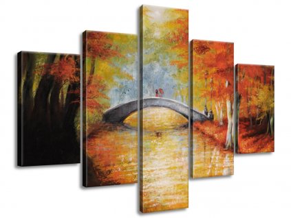 5 dielny ručne maľovaný obraz Po jesennom moste