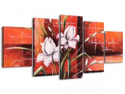 5 dielny ručne maľovaný obraz Rozkvitnutý tulipán