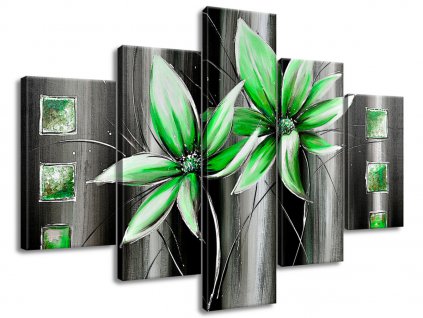 5 dielny ručne maľovaný obraz Krásne zelené kvety