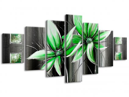 7 dielny ručne maľovaný obraz Krásne zelené kvety