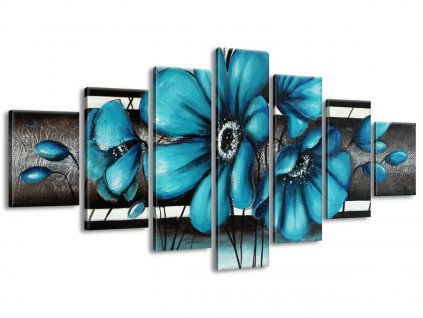 7 dielny ručne maľovaný obraz Maľované tyrkysové kvety
