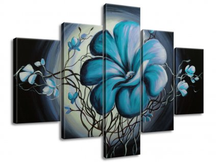 5 dielny ručne maľovaný obraz Modrá živá krása