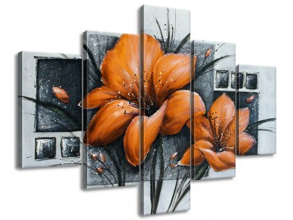 5 dielny ručne maľovaný obraz Nádherné oranžové Vlčie maky
