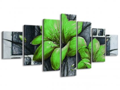 7 dielny ručne maľovaný obraz Nádherné zelené Vlčie maky