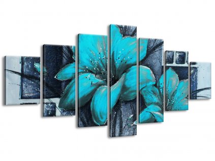 7 dielny ručne maľovaný obraz Nádherné modré Vlčie maky