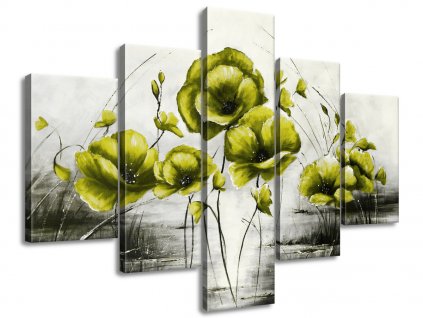 5 dielny ručne maľovaný obraz Žlté Vlčie maky