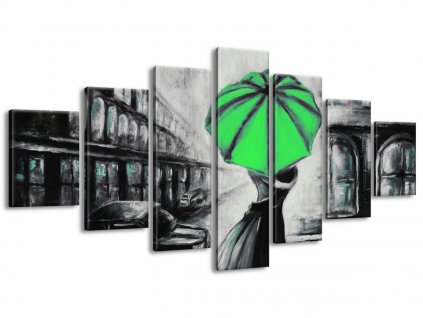 7 dielny ručne maľovaný obraz Zelený bozk v daždi