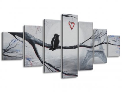 7 dielny ručne maľovaný obraz Vtáčia romantika v Paríži