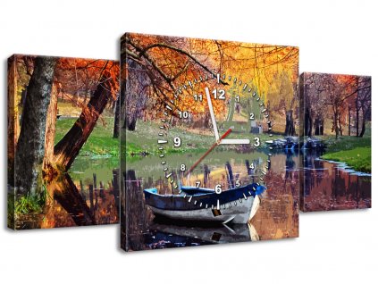 3 dielny obraz s hodinami Romantické miesto pri jazere