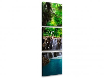 3 dielny obraz s hodinami Číry vodopád v džungli