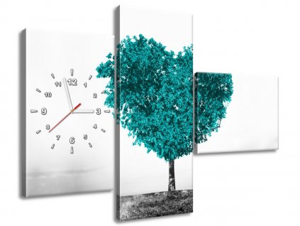 3 dielny obraz s hodinami Tyrkysový strom lásky