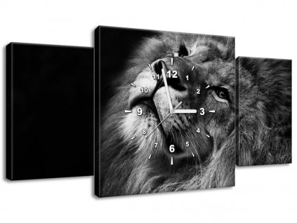3 dielny obraz s hodinami Strieborný lev