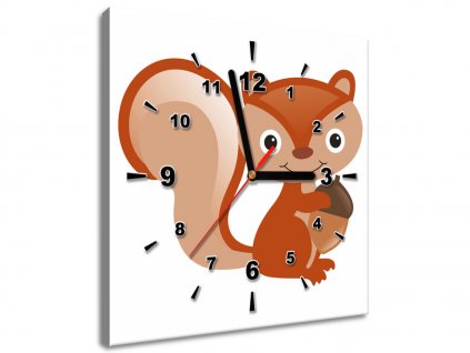 Obraz s hodinami Veverička s orieškom