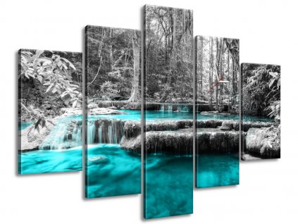 5 dielny obraz s hodinami Modrý vodopád v džungli