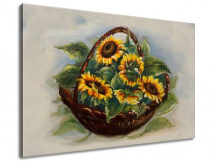 Ručne maľovaný obraz Košík slnečníc 120x80cm + Darček