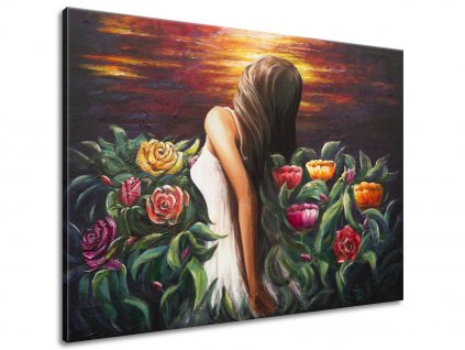 Ručne maľovaný obraz Žena medzi kvetmi