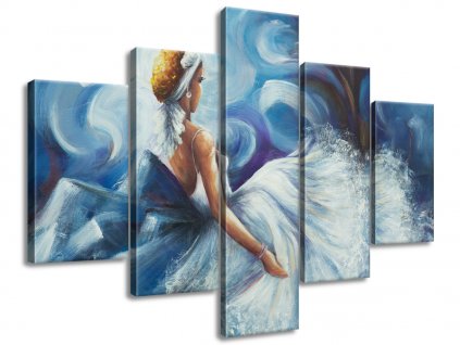 5 dielny ručne maľovaný obraz Modrá dáma počas tanca