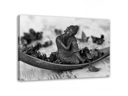Obraz na plátne Budha a okvetné lístky - čiernobiely