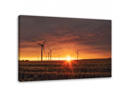 Obraz na plátne Západ slnka a veterné mlyny