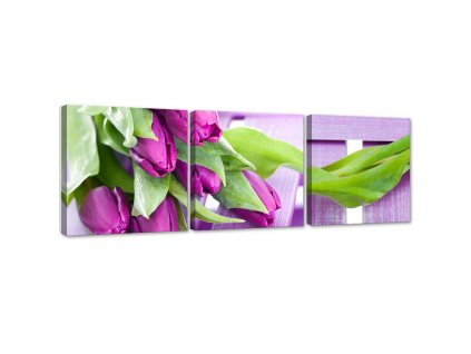 Sada obrazov na plátne Fialové tulipány v kytici - 3 dielna