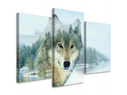 Obraz na plátne Biely vlk pred horami - 3 dielny