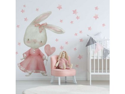 Detská nálepka na stenu Zajačik s hviezdami