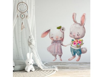Detská nálepka na stenu Zamilované zajačiky