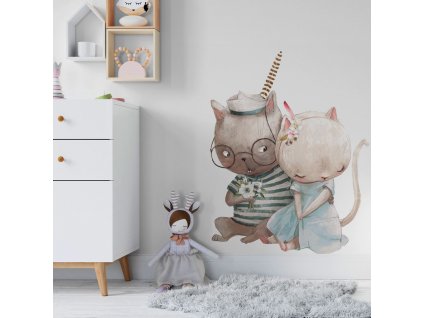 Detská nálepka na stenu Zamilované mačičky