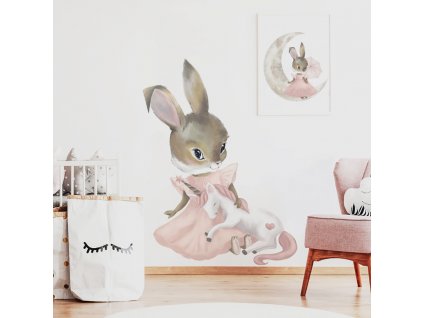 Detská nálepka na stenu Zajačik s jednorožcom