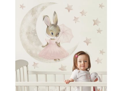 Detská nálepka na stenu Zajačik na mesiaci