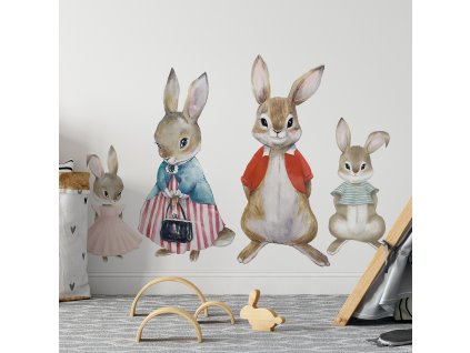 Detská nálepka na stenu Rodina zajačikov