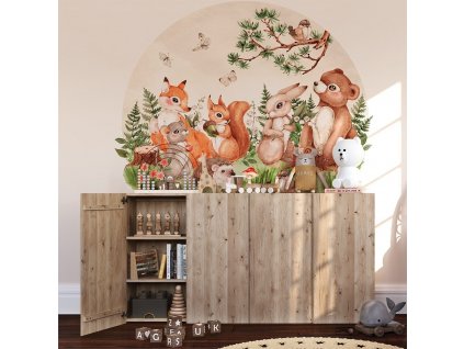 Detská nálepka na stenu Animals from the magical forest - zvieratká na lúke