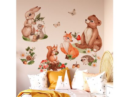 Detská nálepka na stenu Animals from the magical forest - veselé zvieratká