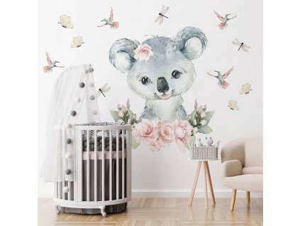 Detská nálepka na stenu Animals among flowers - koala
