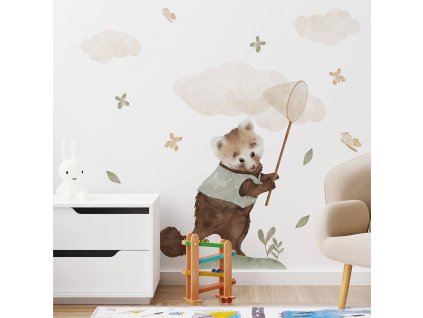 Detská nálepka na stenu Magical animals - medvedík so sieťkou