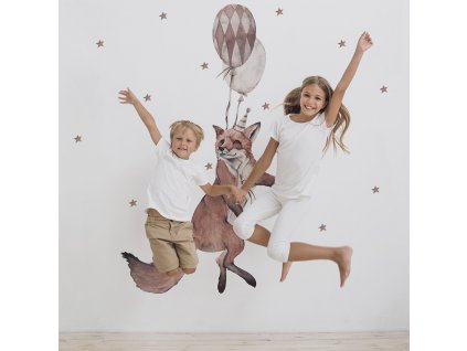 Detská nálepka na stenu Party animals - líška a balóny