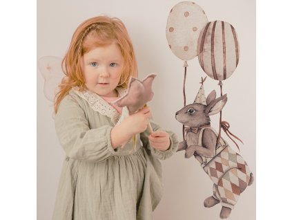 Detská nálepka na stenu Party animals - zajačik s balónmi